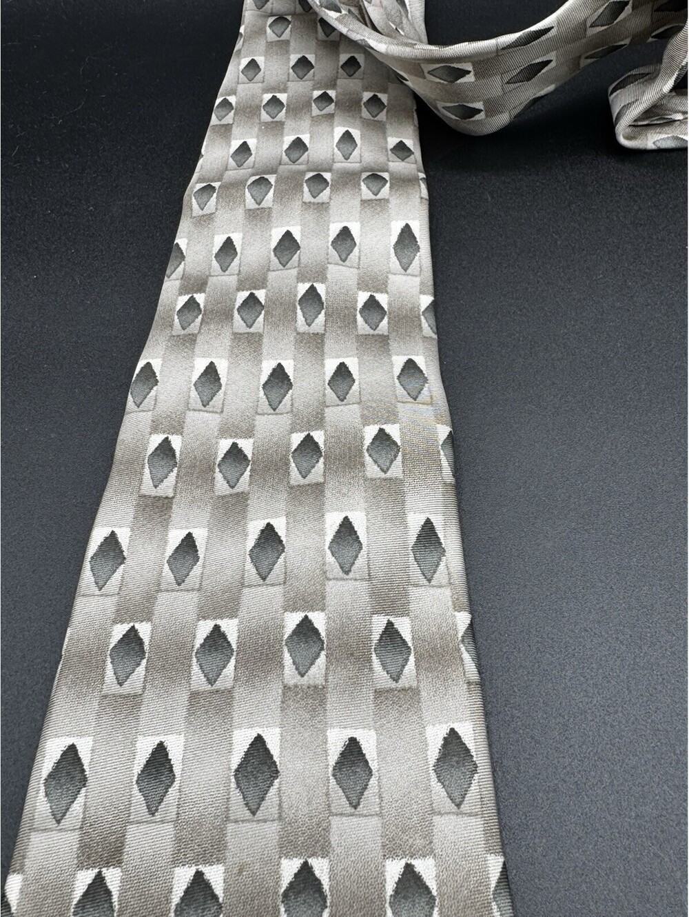 Vintage Pierre Cardin Silk Tie Beige Sage Geometric USA 58” x 4” Preppy